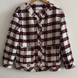 English Factory Plaid Relaxed Tweed Blazer Jacket Women’s Size XS
